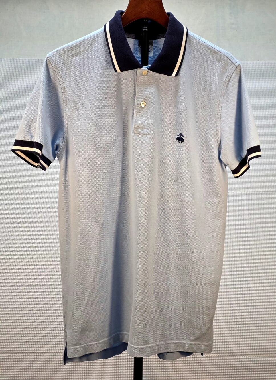 Brooks Brothers 1818 Men's Slim Fit‎ Performance Polo Shirt M Light Blue Tipped